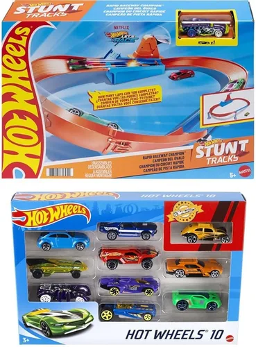 Miniatura 7 de Conjunto de Pista de Coches de Juguete Hot Wheels, Rapid Raceway Champion, Lanzador de Múltiples Coches, Se Conecta a Otros Conjuntos, Incluye Coche