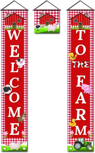 SUPERDAN - Cartel de bienvenida a la granja – Decoración de fiesta de granero, pancarta para porche, pancarta con temática de animales de granja
