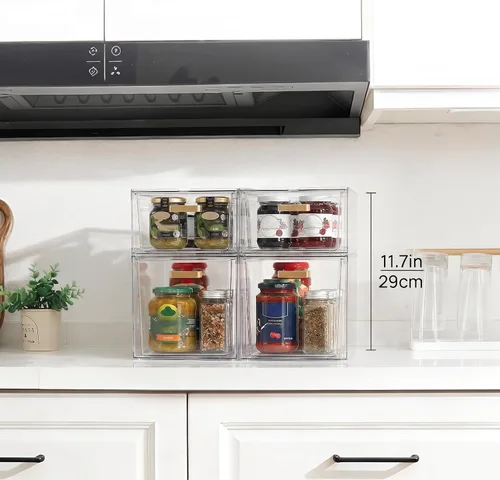 Miniatura 2 de LALOBLUE Organizador de cajones apilable transparente, paquete de 4 cajones de almacenamiento de acrílico con diseño extraíble, organizador que