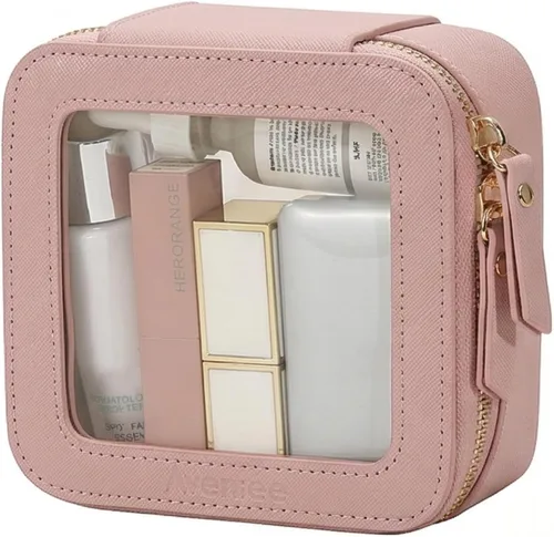 Miniatura 50 de Aveniee Organizador de bolsa de maquillaje transparente, bolsa de aseo de viaje para mujer, bolsa de cosméticos impermeable con cremalleras, Rosa