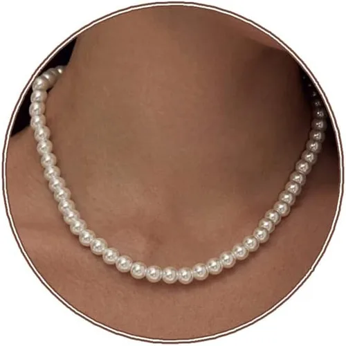 Pearl Necklace 8MM Dainty Round Imitation Pearl Necklace Wedding Pearl Necklace Delicate Jewelry for Women Simple Bridesmaid Jewelry Gifts