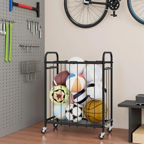 Miniatura 7 de StorageWorks - Organizador de almacenamiento de pelotas con ruedas, carrito de pelotas para el garaje, organizador de equipo deportivo de garaje