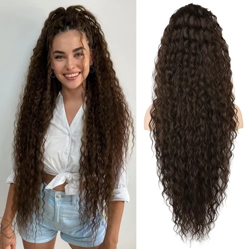Miniatura 11 de SEIKEA Extensión de cola de caballo, cola de caballo falsa de 22" larga, ligera, rizada natural completa con cordón, extensión de cabello