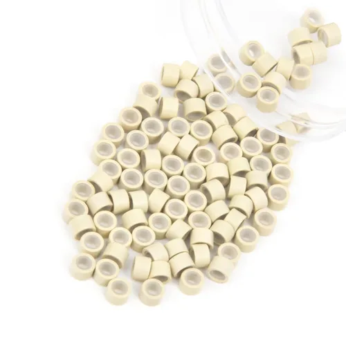Miniatura 55 de Vlasy 100 Piezas Cuentas de Nano Anillo con Forro de Silicona para Extensiones de Cabello Humano con Nano Anillo 5 Colores Opcionales (Negro)