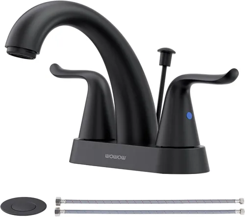 Miniatura 11 de WOWOW Grifo de Baño de 4 Pulgadas Centerset Bronce Frotado con Aceite Grifo de Lavabo de Baño Varilla de Elevación Ensamblaje de Drenaje Grifos