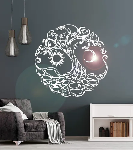 Miniatura 2 de Vinilo decorativo para pared, árbol de la vida, símbolo celta, luna, sol, día, noche, raíces, decoración grande (722ig) (negro, S 11 x 11 pulgadas)