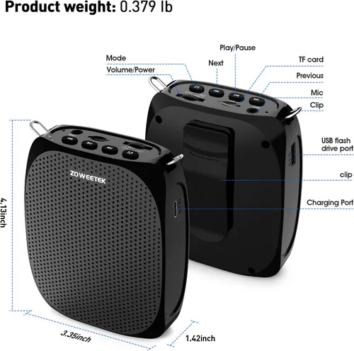Miniatura 8 de ZOWEETEK Amplificador de voz con micrófono inalámbrico Lavalier para profesores, micrófono de profesor con altavoces, sistema de micrófono
