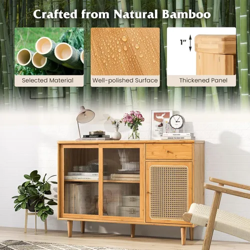 Miniatura 4 de Armario de buffet con almacenamiento, aparador de cocina con puertas correderas y cajón, mesa consola de ratán, barra de café para el hogar, sala