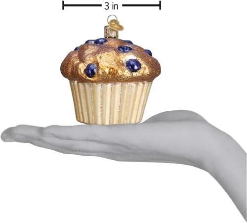Miniatura 5 de Old World Christmas Adorno soplado de vidrio de muffin de arándanos para árbol de Navidad, decoración navideña artesanal, postre - colección