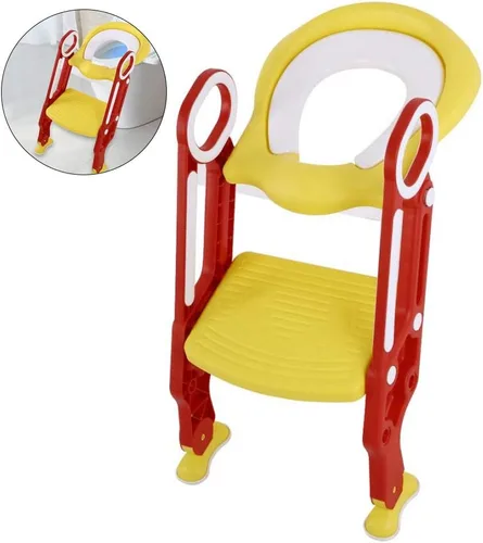 Miniatura 8 de Escalera portátil para silla de inodoro rígida para bebé con altura de escalón, reposabrazos doble y almohadillas antideslizantes para los pies