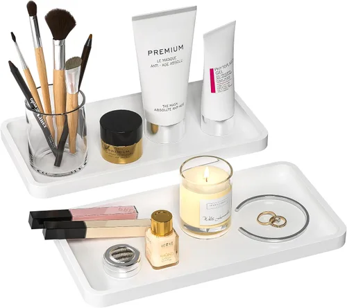 Miniatura 11 de Weenson Bandeja de tocador de baño para encimera, artículos de tocador, decoración de maquillaje, velas de perfume, bandeja de cocina para Blanco