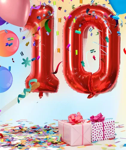 Miniatura 5 de Globo de helio rojo del número 10 de 40 pulgadas, autosellado para decoración de fiesta de cumpleaños y decoración de fiesta de aniversario (rojo 10)