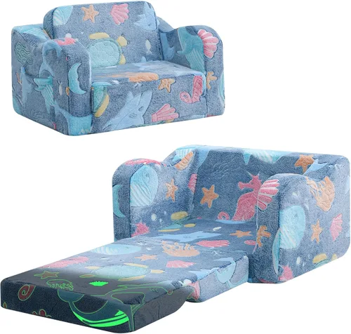 Miniatura 9 de MeMoreCool Sofá para niños que brilla en la oscuridad – Sillón convertible 2 en 1 y tumbona para siestas, estampado de perros, liviano, lavable