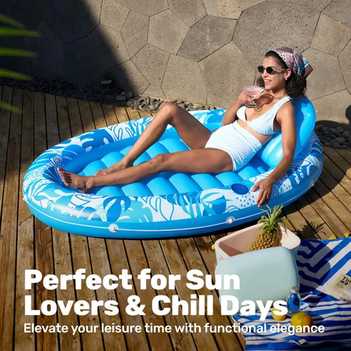 Miniatura 9 de Sloosh Flotador inflable para piscina, flotador ovalado de 70 x 50 pulgadas para adultos, flotadores de balsa para piscina, tumbona personal