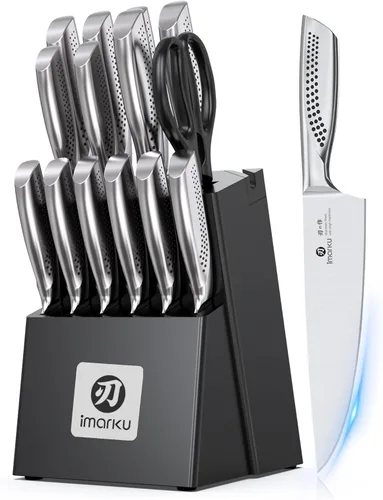 imarku® Juego de cuchillos de cocina, 15 piezas, juego de cuchillos japoneses con bloque, juego de cuchillos de chef ultra afilados premium para