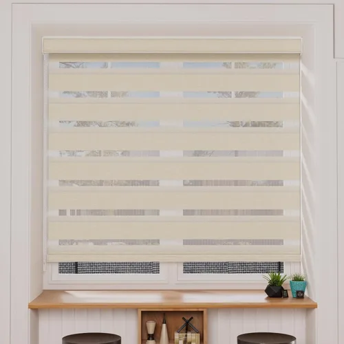 Miniatura 9 de MYshade Persianas enrollables de cebra opacas (85 %) con cordón para ventanas interiores, persianas de doble capa beige para dormitorio, baño, sala