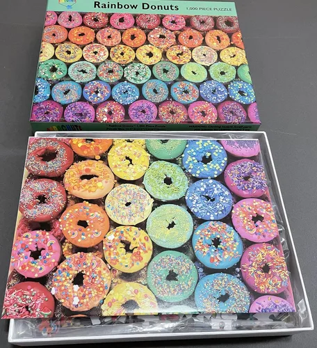 Miniatura 5 de Rainbow Donut - Rompecabezas de donas de 1000 piezas para adultos con colores brillantes y gránulos