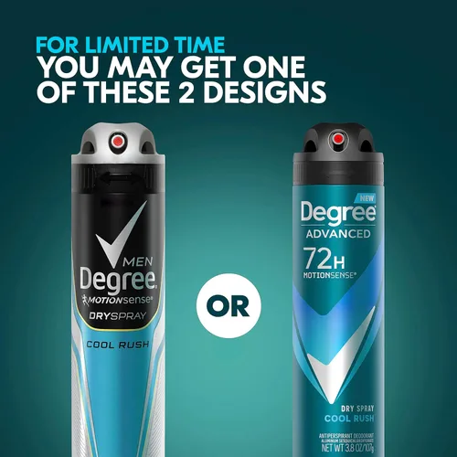 Miniatura 5 de Degree Desodorante antitranspirante para hombre, spray seco Cool Rush, desodorante de 3 unidades para hombres con tecnología MotionSense, 3.8 onzas