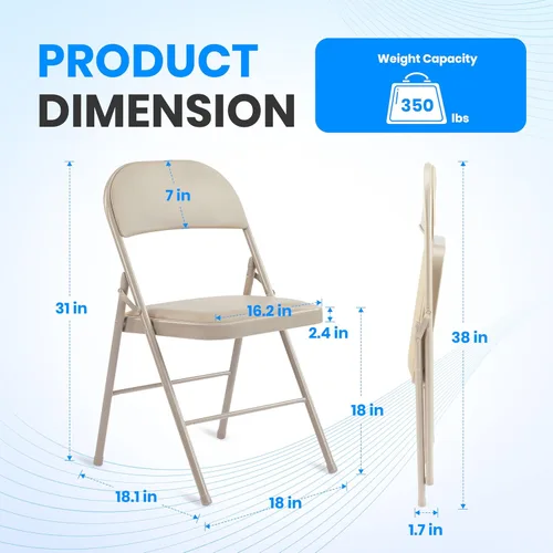 Miniatura 3 de Simple Deluxe Paquete de 2 sillas plegables con asientos acolchados de cuero y marco de metal duradero, cómodas, plegables, portátiles, asiento