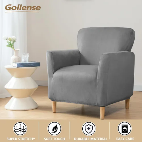 Miniatura 4 de Gollense Funda para sillón de banquete, de terciopelo de lujo, con brazos, fundas elásticas para sillas de sala de estar, funda suave para silla
