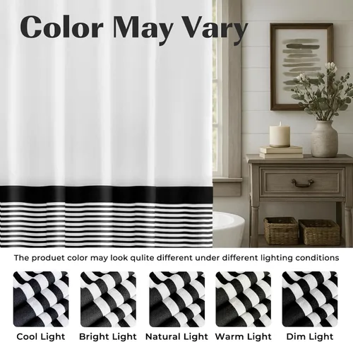 Miniatura 6 de Seasonwood 96 pulgadas de cortina de regadera extra larga, cortina de regadera negra y blanca con borlas, 72" ancho x 96" largo, cortinas de Blanco