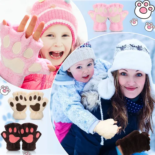 Miniatura 2 de Guantes de pata de gato, 3 pares de guantes kawaii, patas de gato, cosplay, piel sintética, guantes de gato, patas de león, guantes sin dedos