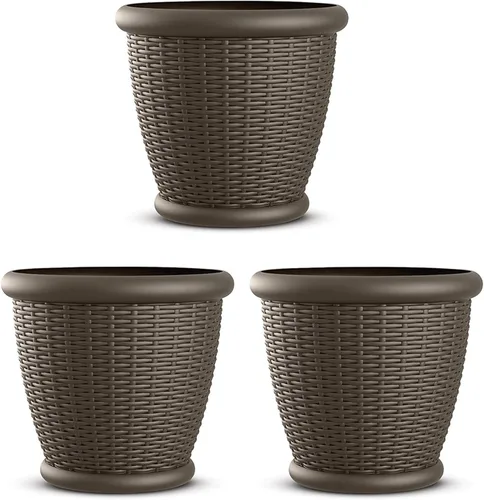 Miniatura 10 de Suncast. Maceta de mimbre con agujeros de drenaje perforables, maceta decorativa para interior/exterior, 18 pulgadas, Java