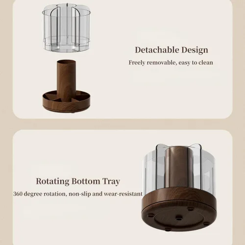 Miniatura 6 de Soporte para brochas de maquillaje giratorio de 360° con 6 ranuras de almacenamiento de múltiples compartimentos, organizador giratorio acrílico