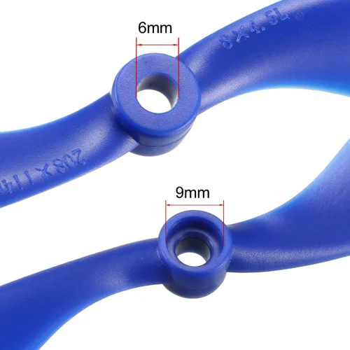 Miniatura 3 de uxcell RC Propellers CW CCW 8045 8x4.5 pulgadas 2 paletas de ala fija para juguete de avión, nailon azul 4 pares con anillos adaptadores