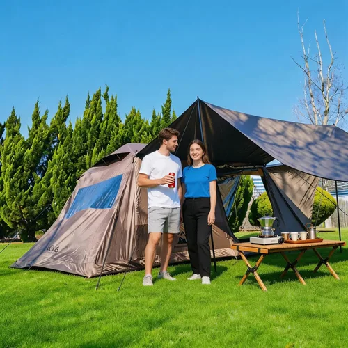 Miniatura 13 de Tienda de campaña inflable para campamento, instalación rápida con bomba, tienda de campaña Oxford impermeable de 4 estaciones con tragaluz, tienda