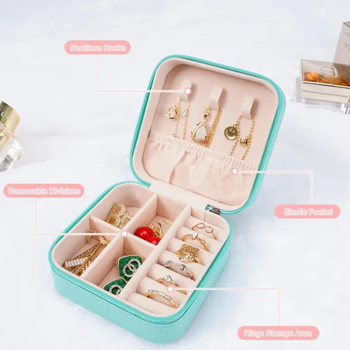 Miniatura 6 de Pequeñas cajas de joyería de viaje, organizador de joyas portátil, cajas de almacenamiento para aretes, anillos, collares, cajas de joyería