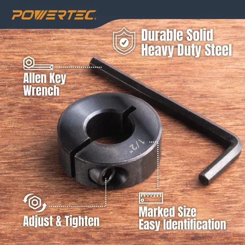 Miniatura 4 de POWERTEC Juego de collar de tope de broca, juego de 7 piezas de tapón de profundidad de broca ajustable con llave Allen, tope de brocas con marcas
