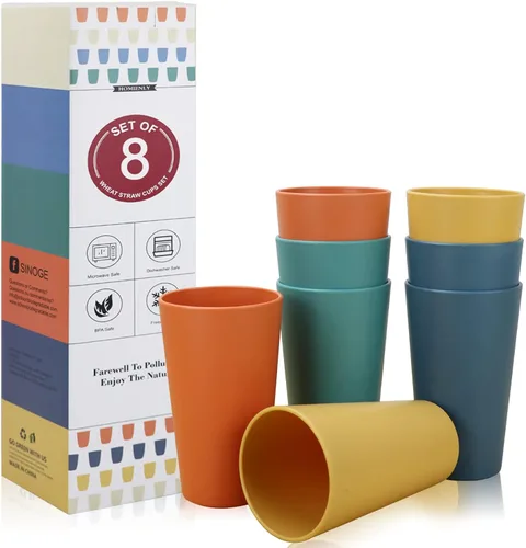 Miniatura 6 de Homienly Vasos de plástico reutilizables – Vasos irrompibles de paja de trigo y vasos de agua Vasos de plástico apilables multicolores, aptos