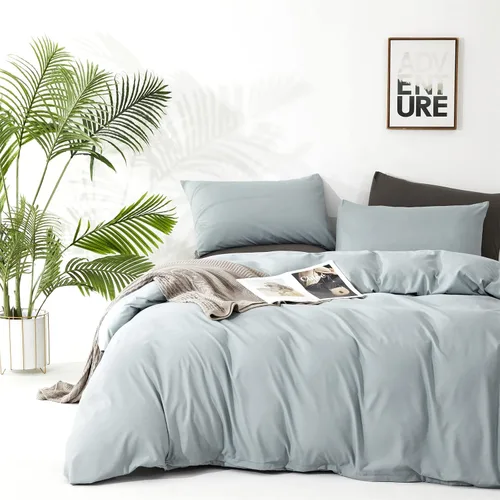 Wellboo Juegos de edredón azul claro tamaño individual, ropa de cama sólida azul polvoriento, edredones de algodón para niños y niñas, colchas de