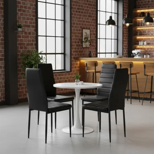 Miniatura 4 de Juego de 4 sillas de comedor, ergonómicas con respaldo alto, tapizadas, de piel sintética, para cocina en el hogar, marco de acero metálico, ahorro