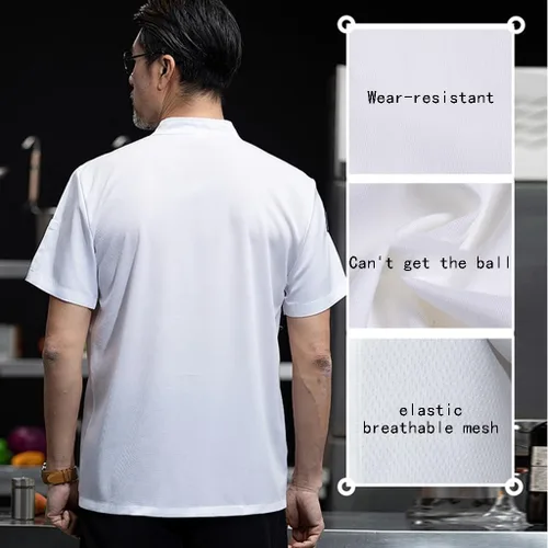 Miniatura 3 de Abrigo de chef unisex de manga corta, uniforme de chef de cocina, chaqueta de trabajo ligera con bolsillos