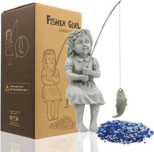 Nacome Regalos para jardín, hogar, Mon Grandma The Little Fishergirl Garden, estatua de decoración del hogar, escultura de figura de pescador, al