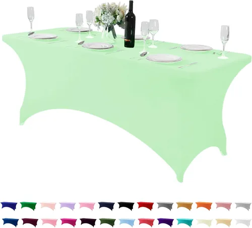 Miniatura 57 de Mantel de elastano para mesas de 4, 6 u 8 pies, mantel elástico universal ajustable para fiestas, banquetes, bodas y eventos - Verde manzana