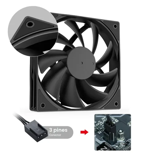 Miniatura 5 de DARKROCK Paquete de 3 ventiladores de carcasa de computadora de 120 mm negros de alto rendimiento de enfriamiento de bajo ruido de 3 pines 1200 RPM