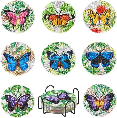 Miniatura 12 de Cheriswelry 8 posavasos de girasol para bricolaje, diseño de flores, diamantes con soporte 5D, kit de alfombrilla de pintura de diamantes