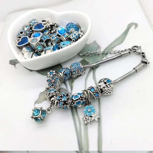 Miniatura 5 de 40 piezas de cuentas mixtas para hacer joyas, dijes, pedrería, cuentas de aleación de hoyos grandes, varios colores y estilos al azar.