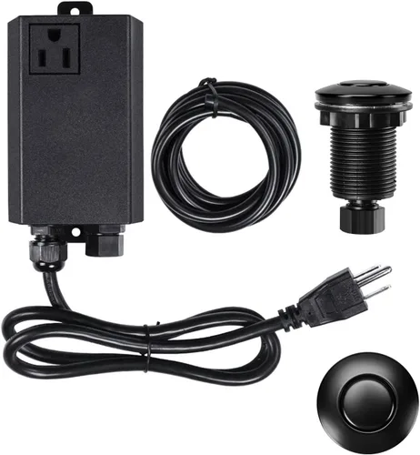 Kit de interruptor de aire para eliminación de basura, salida única, desagüe de fregadero, acero inoxidable negro, botón de encendido/apagado, pieza