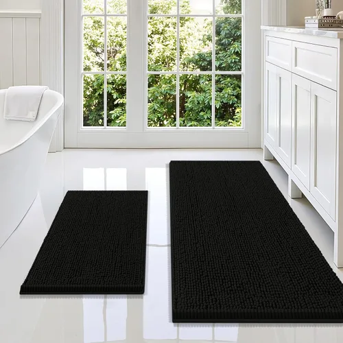 Miniatura 145 de Smiry Juego de 2 alfombras de baño, felpilla suave y absorbente, lavable a máquina, antideslizantes, para bañera, ducha y suelo