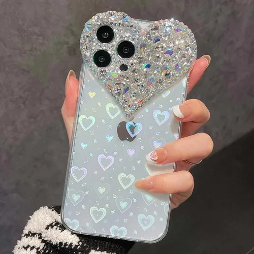 Miniatura 3 de Funda para iPhone 14 Pro Bling Case, 3D Luxury Sparkle Glitter Diamond Crystal Rhinestone Case para mujeres y niñas, bonita funda con gemas