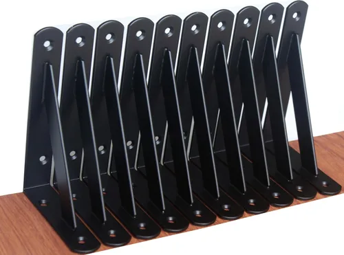 Miniatura 48 de Paquete de 16 soportes de estante resistentes negros de 20 pulgadas de largo x 12 pulgadas de alto con tornillos, soportes de estante de metal