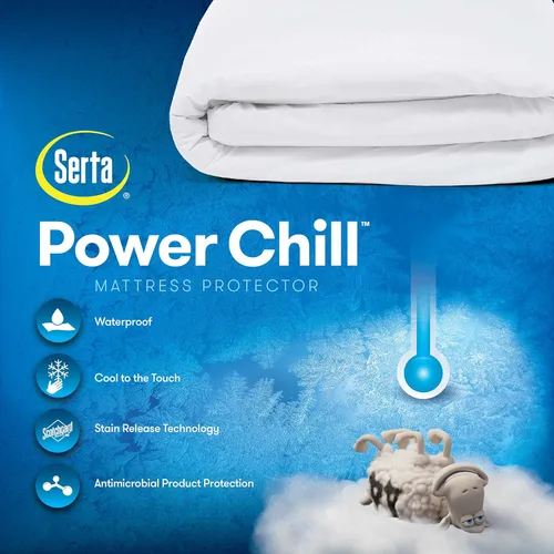 Miniatura 5 de Serta Power Chill - Funda de colchón impermeable, suave y transpirable, protector de colchón refrescante, bolsillo profundo elástico de 15 pulgadas