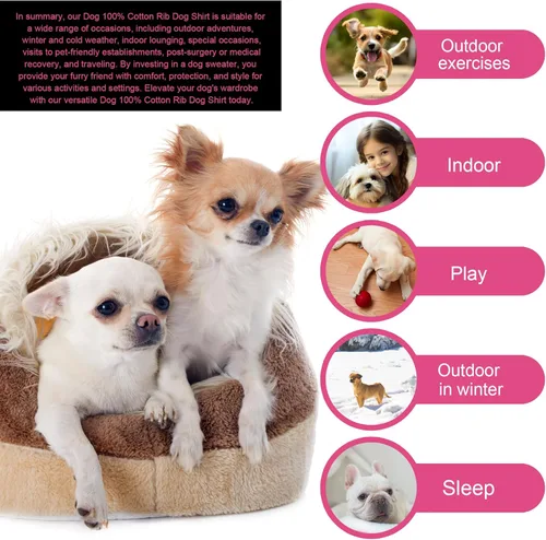 Miniatura 4 de Eleva la Comodidad y Moda de tu Mascota: Chaleco de Camisa para Perros de Algodón 100% Premium de Punto Acanalado para Razas Pequeñas como Rosa
