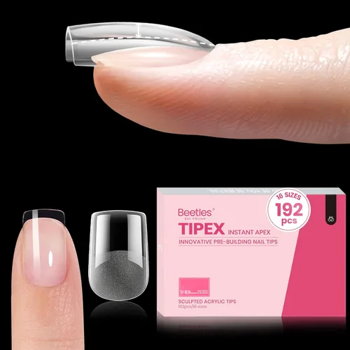 Miniatura 11 de Beetles Tipex - Uñas postizas con ápice instantáneo, 192 uñas, preconstruidas y pregrabadas, largas, cuadradas, fuertes y gruesas, uñas postizas a