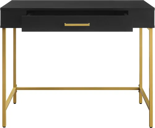 Miniatura 8 de OSP Home Furnishings Modern Life - Escritorio contemporáneo con cajón grande y patas de metal dorado, acabado negro