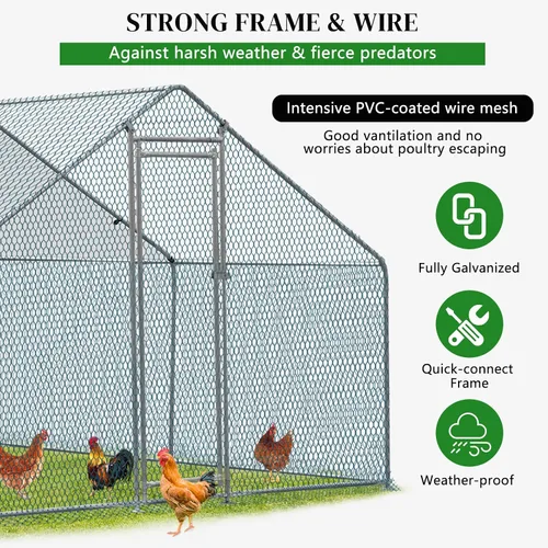 Miniatura 3 de Outvita Gallinero, casa grande de metal para pollos de 10 x 10 pies, jaula de hábitat de aves de corral con cubierta impermeable, corral de pollo